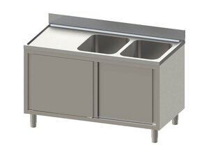 vaiotec TOPLINE 600 Sp�lschrank, 2 Becken rechts, Abtropffl�che, Schiebet�ren, BTH 1400 x 600 x 850 mm