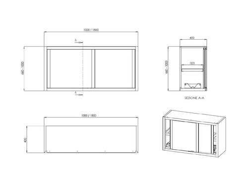 vaiotec TOPLINE 400 Wandh�ngeschrank, Schiebet�ren, Abtropffl�che, BTH 1000 x 400 x 660 mm