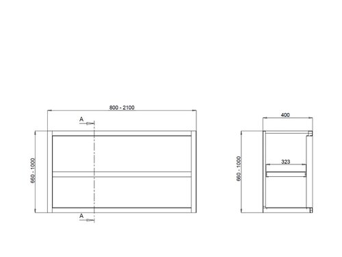 vaiotec TOPLINE 400 Wandh�ngeschrank, offen,  BTH 2000 x 400 x 660 mm