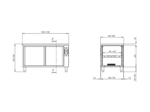 vaiotec TOPLINE 600 W�rmeschrank, Schiebet�ren zur Durchreiche, BTH 1200 x 600 x 850 mm