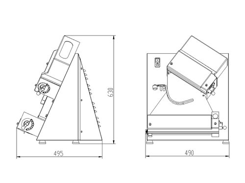 vaiotec EASYLINE 30 Teigausrollmaschine, schr�ge Teigzufuhr, f�r Pizzen mit max. � 300 mm, mit 2 Rollen, BTH 490 x 495 x 630 mm