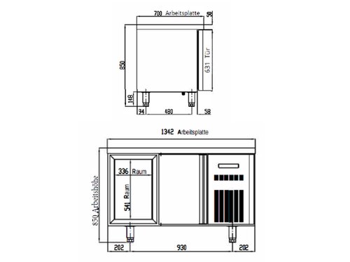 vaiotec TOPLINE 700 Tiefk�hltisch, 2 Schubladen und 1 T�r f�r GN 1/1, 265 Liter, Umluftk�hlung, BTH 1345 x 700 x 900 mm