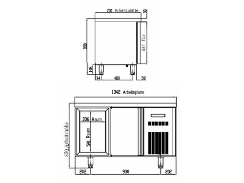 vaiotec TOPLINE 700 Tiefk�hltisch, 4 Schubladen f�r GN 1/1, 265 Liter, Umluftk�hlung, BTH 1345 x 700 x 900 mm