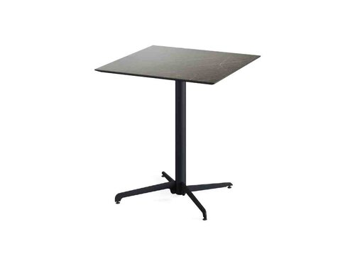 FEROS X Cross Terrassentisch Gestell Schwarz + Midnight Marble HPL Tischplatte 700 x 700 mm