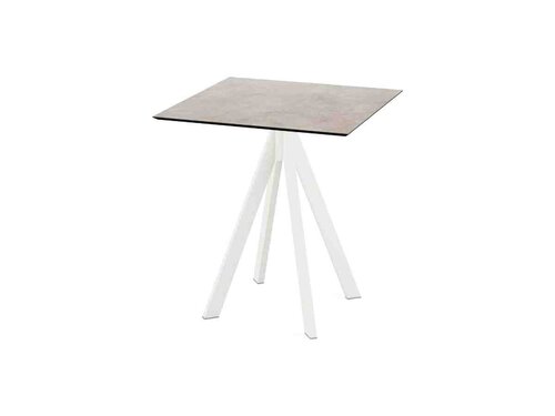 FEROS Infinity Terrassentisch Gestell Wei� + Moonstone HPL Tischplatte 700 x 700 mm