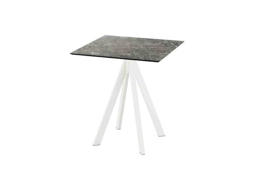 FEROS Infinity Terrassentisch Gestell Wei� + Galaxy Marble HPL Tischplatte 700 x 700 mm