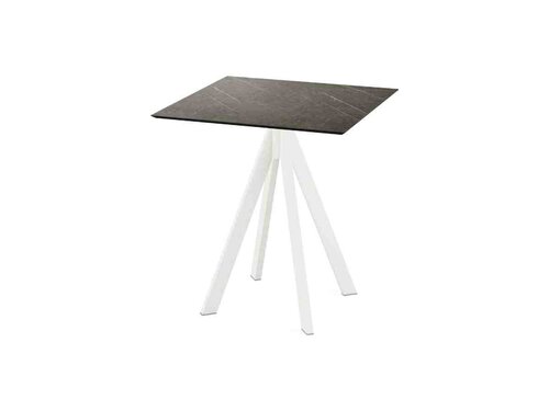 FEROS Infinity Terrassentisch Gestell Wei� + Midnight Marble HPL Tischplatte 700 x 700 mm