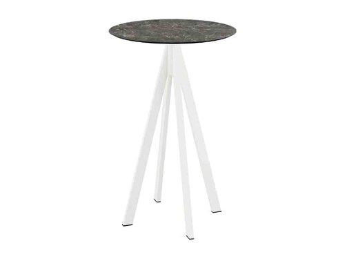 FEROS Infinity Stehtisch Gestell Wei� + Galaxy Marble HPL Tischplatte �700 mm