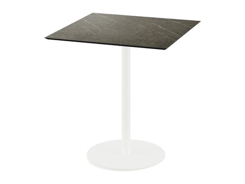 FEROS Urban Terrassentisch Gestell Wei� + Midnight Marble HPL Tischplatte 700 x 700 mm