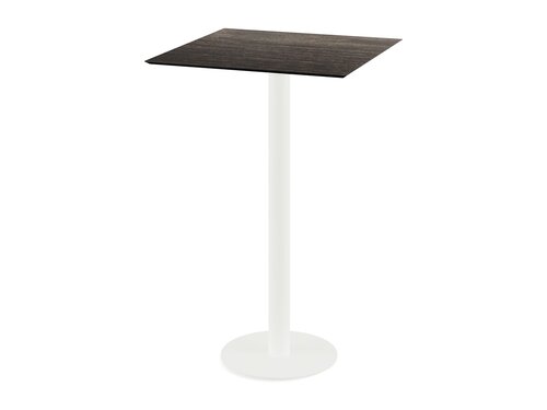 FEROS Urban Stehtisch Gestell Wei� + Riverwashed Wood HPL Tischplatte 700 x 700 mm