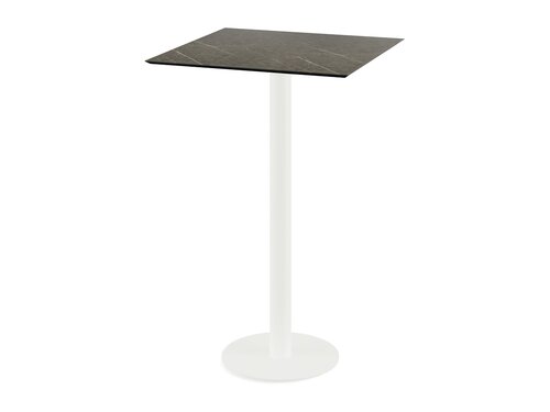 FEROS Urban Stehtisch Gestell Wei� + Midnight Marble HPL Tischplatte 700 x 700 mm