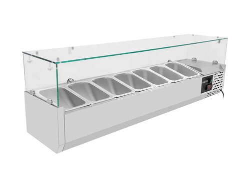 vaiotec EASYLINE Pizzatisch 800 mit 1 T�r & 7 Schubladen, schwarze Granitarbeitsfl�che, inkl. K�hlaufsatz f�r 7x GN1/4, 175 Liter, BTH 1510 x 800 x 1435 mm