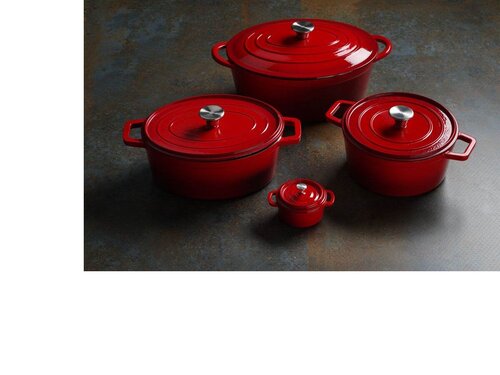 Hendi Emaillierter Gusseisentopf, 3,7 Liter, Rot, BTH 317 x 240 x 105 mm