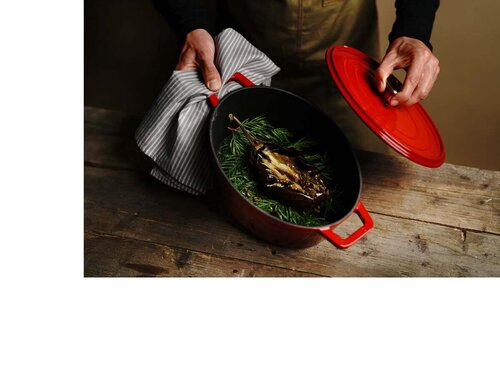 Hendi Emaillierter Gusseisentopf, 4,4 Liter, Rot, BTH 365 x 290 x 115 mm