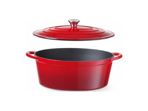 Hendi Emaillierter Gusseisentopf, 6,88 Liter, Rot, BTH 405 x 255 x 134 mm