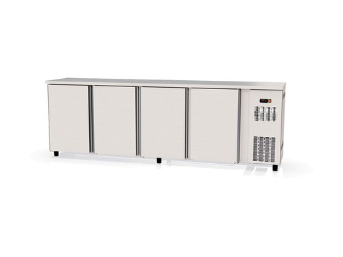 vaiotec TOPLINE 530 Bark�hltisch mit 4 T�ren, 650 Liter, Umluftk�hlung, Edelstahl, BTH 2545 x 530 x 850 mm