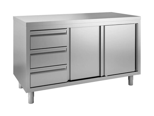 vaiotec TOPLINE 600 Arbeitsschrank, Fl�gelt�ren, Schubladen links, BTH 1200 x 600 x 850 mm