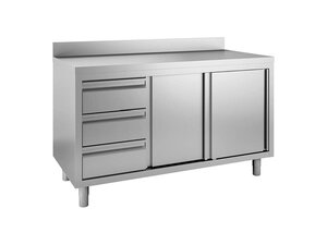 vaiotec TOPLINE 700 Arbeitsschrank, Schiebet�ren, Schubladen links, Aufkantung, BTH 1500 x 700 x 850 mm