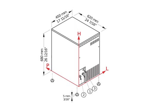 Brema Flockeneisbereiter, 60 kg/24 h, luftgek�hlt, 9 kg Eisvorratsbeh�lter, Ablaufpumpe, R290, BTH 450 x 620 x 680 mm