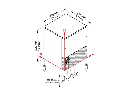 Brema Flockeneisbereiter, 153 kg/24 h, luftgek�hlt, 55 kg Eisvorratsbeh�lter, Ablaufpumpe, R290, BTH 738 x 690 x 1020 mm