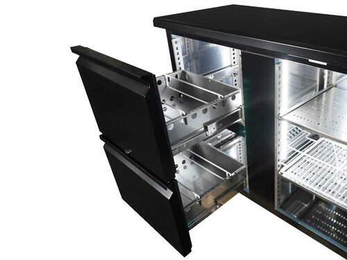 Combisteel Barkhltisch Standard Line, 1 Tr, 2 Schubladen, 350 Liter, Schwarz, BTH 1462 x 513 x 860 mm