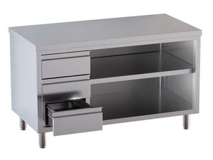 Edelstahl Arbeitsschrank PROFI, offen, 3 Schubladen links, BTH 1000 x 600 x 850 mm