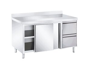 Edelstahl Arbeitsschrank PROFI, Fl�gelt�r, 2 Schubladen rechts, Aufkantung, BTH 1000 x 600 x 850 mm