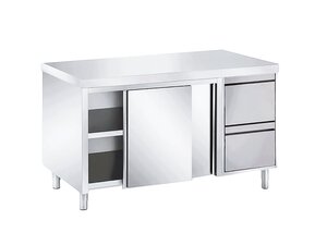 Edelstahl Arbeitsschrank PROFI, Schiebet�ren, 2 Schubladen rechts, BTH 2000 x 700 x 850 mm