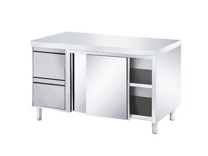 Edelstahl Arbeitsschrank PROFI, Schiebet�ren, 2 Schubladen links, BTH 2000 x 700 x 850 mm