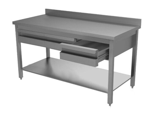 Edelstahl Arbeitstisch PROFI, Grundboden, Aufkantung, 1 Schublade, BTH 600 x 600 x 850 mm