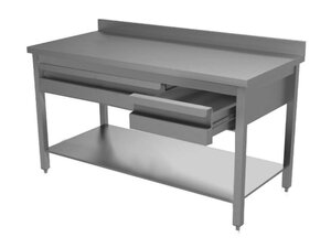 Edelstahl Arbeitstisch PROFI, Grundboden, Aufkantung, 1 Schublade, BTH 600 x 600 x 850 mm