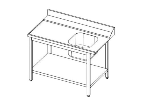 vaiotec TOPLINE 700 Zulauftisch, Becken rechts, Anbauseite links, Grundboden, Aufkantung, BTH 1600 x 700 x 850 mm