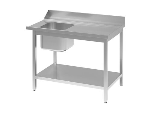 vaiotec TOPLINE 700 Zulauftisch, Becken links, Anbauseite rechts, Grundboden, Aufkantung, BTH 1200 x 700 x 850 mm