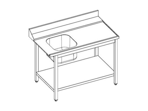 vaiotec TOPLINE 700 Zulauftisch, Becken links, Anbauseite rechts, Grundboden, Aufkantung, BTH 1200 x 700 x 850 mm