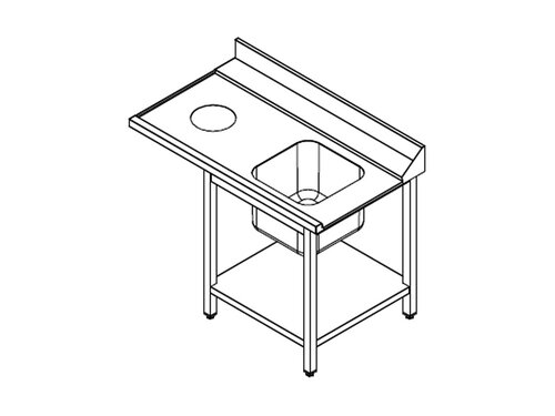 vaiotec TOPLINE 700 Zulauftisch, Becken rechts, Anbauseite links, Abfallloch, Grundboden, Aufkantung, BTH 1200 x 700 x 850 mm