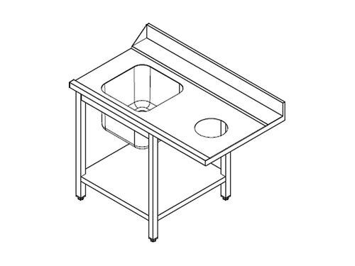 vaiotec TOPLINE 700 Zulauftisch, Becken links, Anbauseite rechts, Abfallloch, Grundboden, Aufkantung, BTH 1200 x 700 x 850 mm