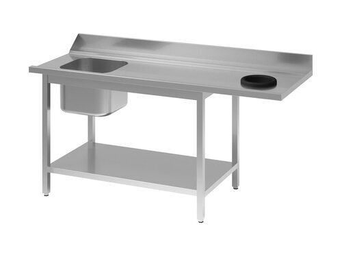 vaiotec TOPLINE 700 Zulauftisch, Becken links, Anbauseite rechts, Abfallloch, Grundboden, Aufkantung, BTH 1400 x 700 x 850 mm