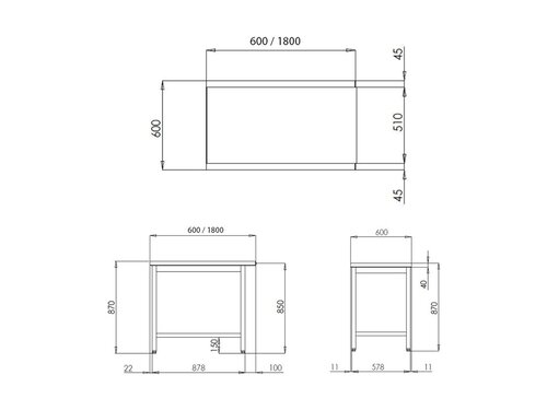 vaiotec TOPLINE 600 Ablauftisch, Grundboden, ohne Aufkantung, BTH 1800 x 600 x 850 mm