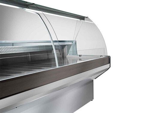KBS Frischwarentheke Pablo 3 250 S, gebogener Glasaufbau, LED Beleuchtung, Reservefach, BTH 2500 x 910 x 1280 mm