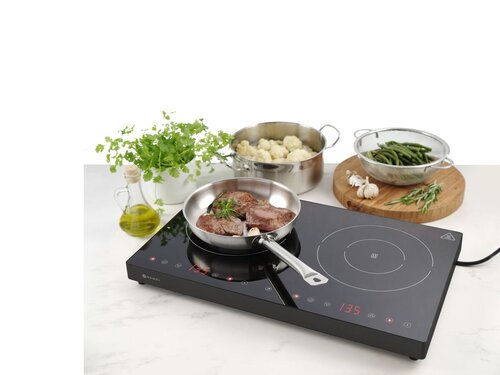 Hendi Induktionskocher Kitchen-Line, 2 Kochfelder, 3,5 kW, Timer, 9 Stufen, BTH 608 x 405 x 54 mm