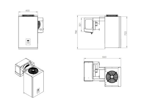 Combisteel K�hlaggregat Huckepack f�r K�hlzellen, 4,1-6,5 m�, 0,65 kW, BTH 450 x 860 x 780 mm