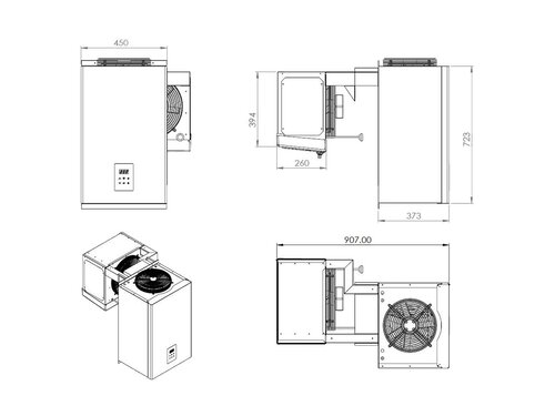 Combisteel Tiefk�hlaggregat Huckepack f�r Tiefk�hlzellen, 4,1-6,5 m�, 0,96 kW, BTH 450 x 907 x 723 mm