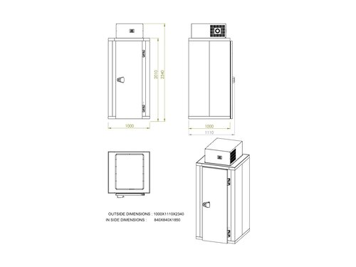 Combisteel Mini Tiefk�hlzelle mit Tiefk�hlaggregat, 80 mm Wandst�rke, Inhalt 1,59 m�, -10 C bis -22�C, BTH 1000 x 1100 x 2340 mm