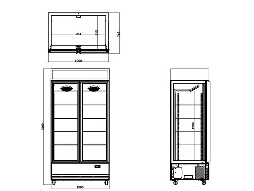 vaiotec TOPLINE 900 Getr�nkek�hlschrank, Wei�, 2 Fl�gelt�ren, 870 Liter, Umluftk�hlung, Leuchtaufsatz, BTH 1090 x 742 x 2180 mm