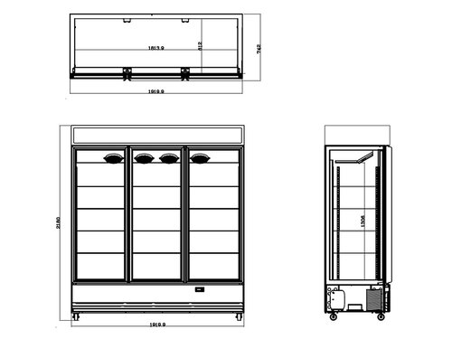 vaiotec TOPLINE 1800 Getr�nkek�hlschrank, Wei�, 3 Fl�gelt�ren, 1610 Liter, Umluftk�hlung, Leuchtaufsatz, BTH 1910 x 742 x 2180 mm