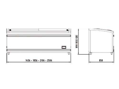vaiotec TOPLINE 850 K�hl- und Tiefk�hltruhe 800, Glasschiebedeckel, Schwarz, LED Innenbeleuchtung, Kopfendtruhe, BTH 1856 x 858 x 832 mm