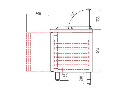 vaiotec TOPLINE 700 Saladette 400, 3 Tren, Edelstahldeckel, fr GN 1/6, BTH 1795 x 700 x 850 mm