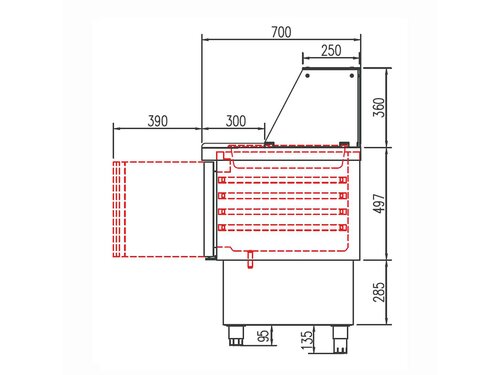 vaiotec TOPLINE 700 Saladette 250, 3 T�ren, Glasaufsatz schr�g, f�r GN 1/6 & 1/9, BTH 1375 x 700 x 919 mm