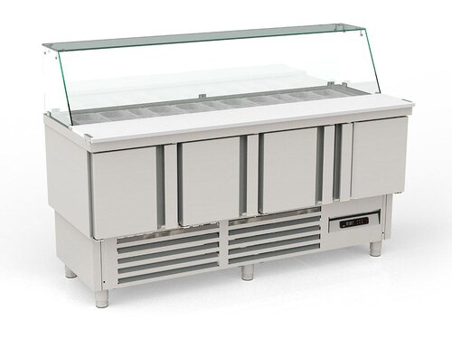 vaiotec TOPLINE 700 Saladette 350, 4 T�ren, Glasaufsatz schr�g, f�r GN 1/6 & 1/9, BTH 1825 x 700 x 1237 mm