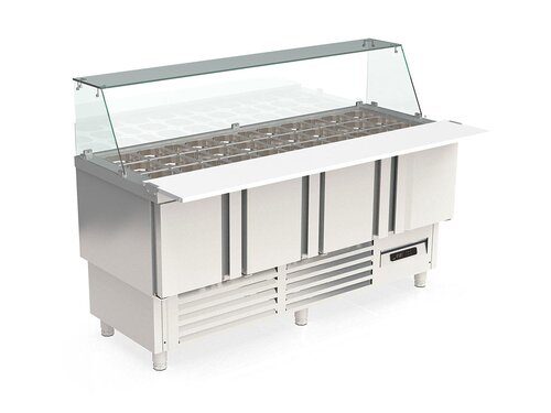 vaiotec TOPLINE 700 Saladette 350, 4 T�ren, Glasaufsatz schr�g, f�r GN 1/6 & 1/9, BTH 1825 x 700 x 1237 mm